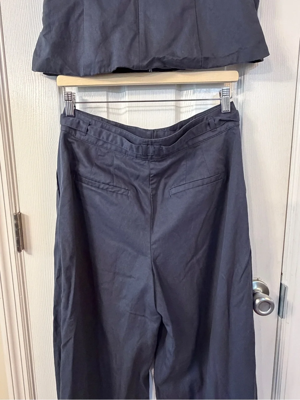 LOFT Versa Pure Spun Navy Off-the-Shoulder Top & Wide Leg Pants Set Size 6 | NWT